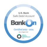 U.S. Bank Safe Debit Checking Account BankOn Certification Seal